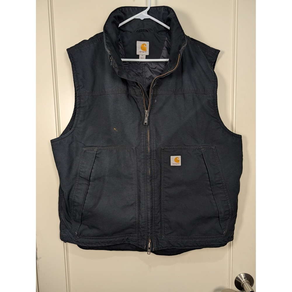Carhartt Mens XL Black Quick Duck Canvas Workwear Vest V337 BLK Full Zip